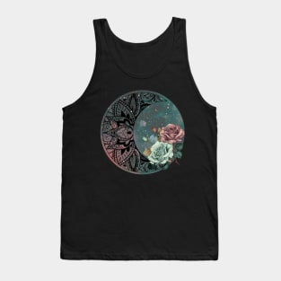 Mandala Moon Design Flower Green and Pink Flowers Tank Top